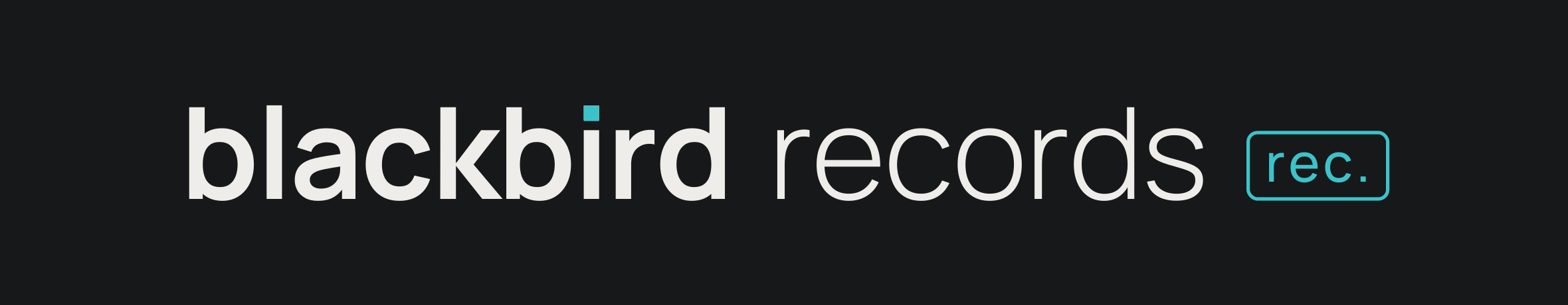 Schriftzug Blackbird Records daneben kleines Rechteck mit den Buchstaben rec. in Cyan